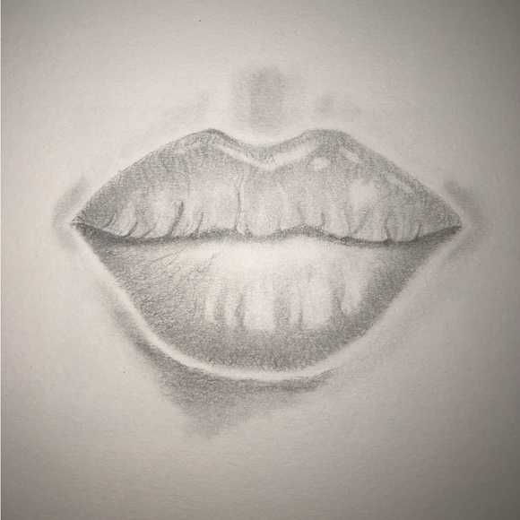 Muted Smile: Original Drawing of Women’s Lips – 4H Pencil on 4” x 4” Paper - Picture 1 of 2